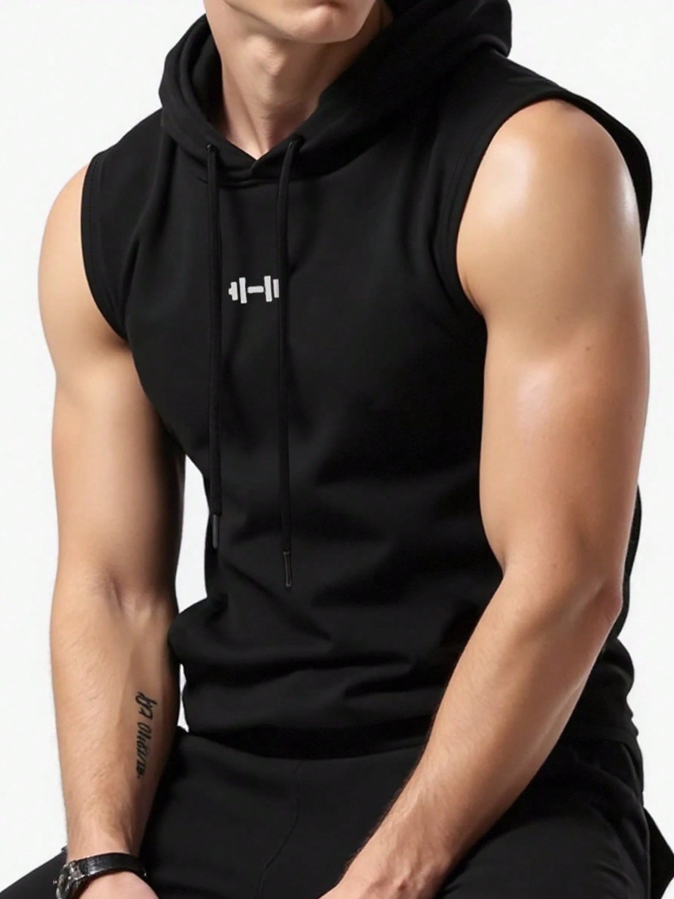 Men’s Sleeveless Gym Hoodie – Slim Fit Breathable Training Tank (Black)
