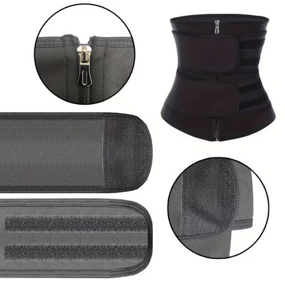 Women's Double Belt Waist Trainer – Zipper &amp; Hook Compression Cincher