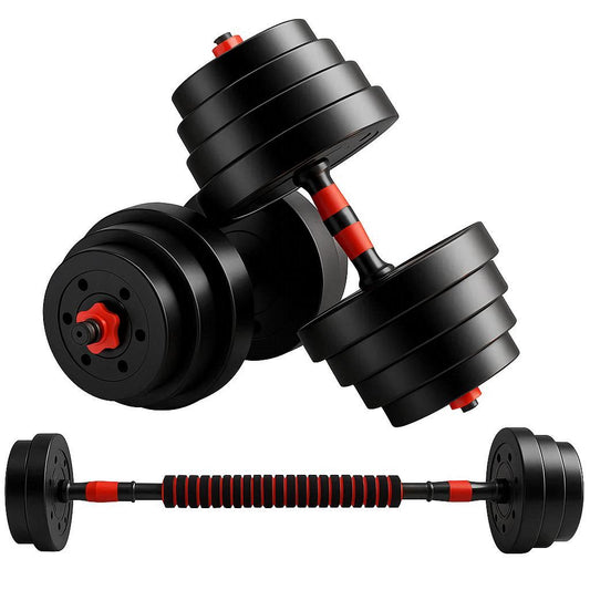 2-in-1 Dumbbell to Barbell Connector – Heavy-Duty Rubber Coated Bars with Anti-Slip Grip & Locking System